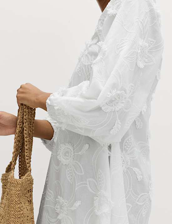 Strukturiertes Midi-Strandkleid aus reiner Baumwolle