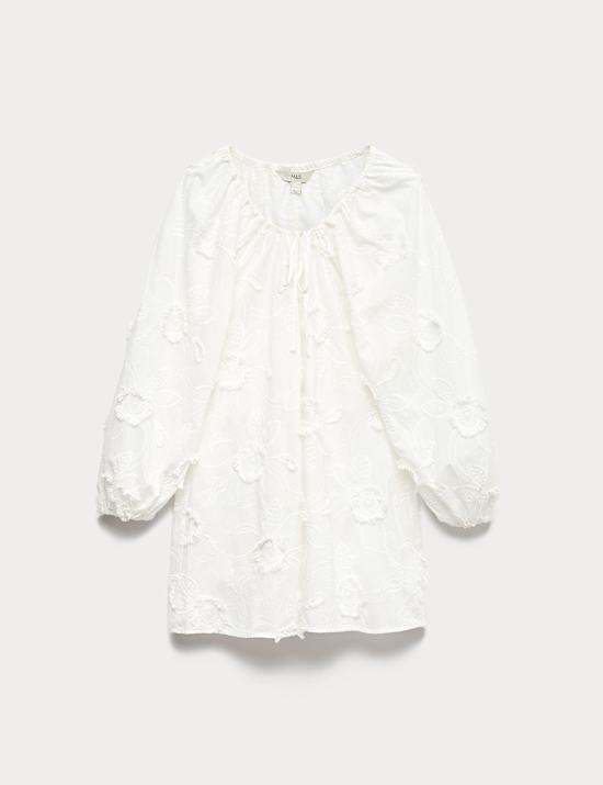 Strukturiertes Midi-Strandkleid aus reiner Baumwolle