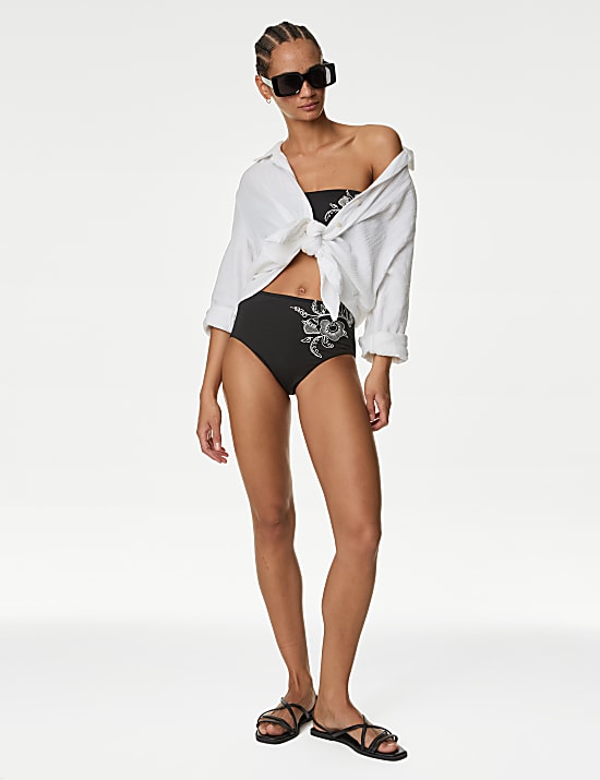 Embroidered High Waisted Bikini Bottoms