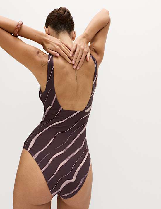 Tummy Control Printed Deep Plunge Swimsuit