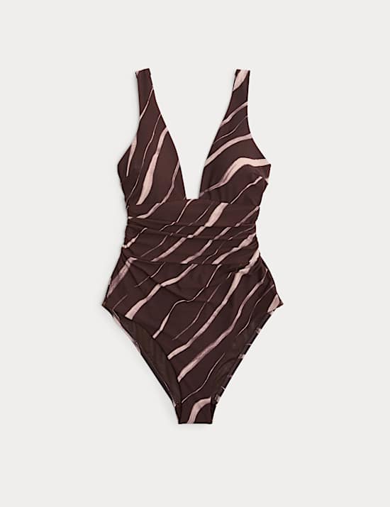 Tummy Control Printed Deep Plunge Swimsuit