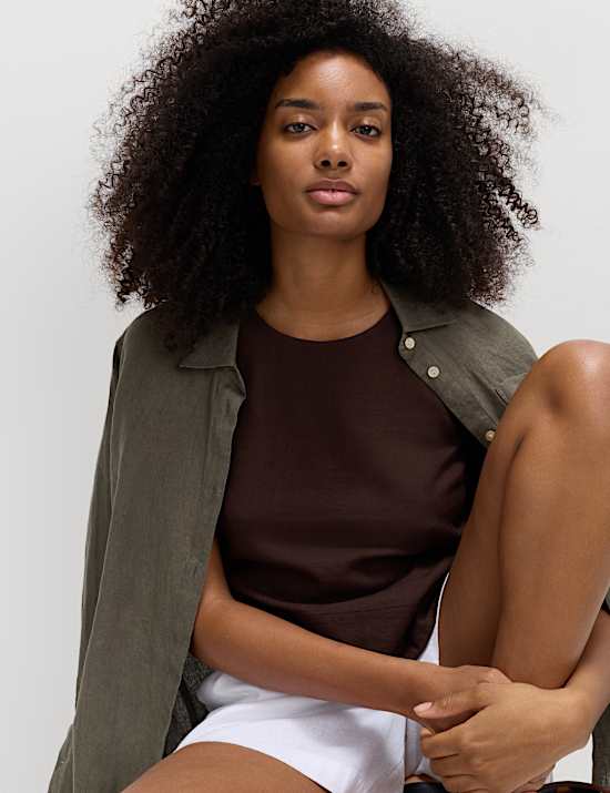 Round Neck Vest with Linen