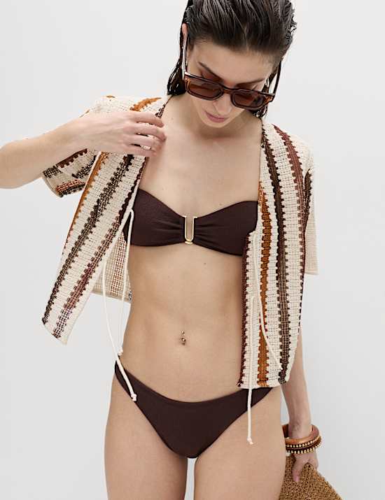 Textured High Leg Bikini Bottoms