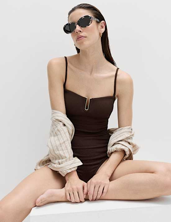U-Notch Textured Bandeau Swimsuit