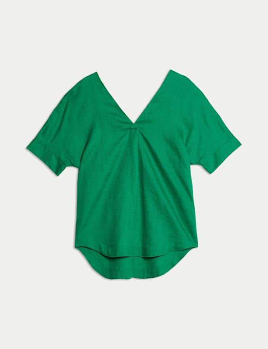 Pure Linen V-Neck Relaxed Popover Blouse