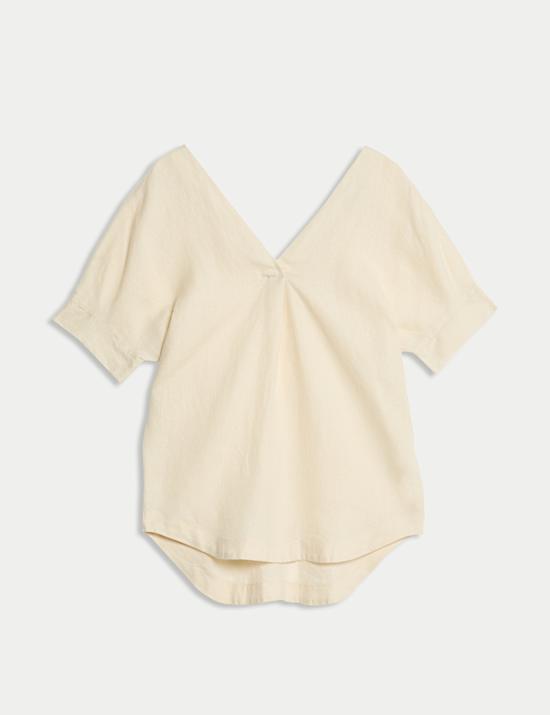 Pure Linen V-Neck Relaxed Popover Blouse