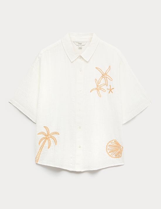Cotton Rich Embroidered Short Sleeve Beach Shirt