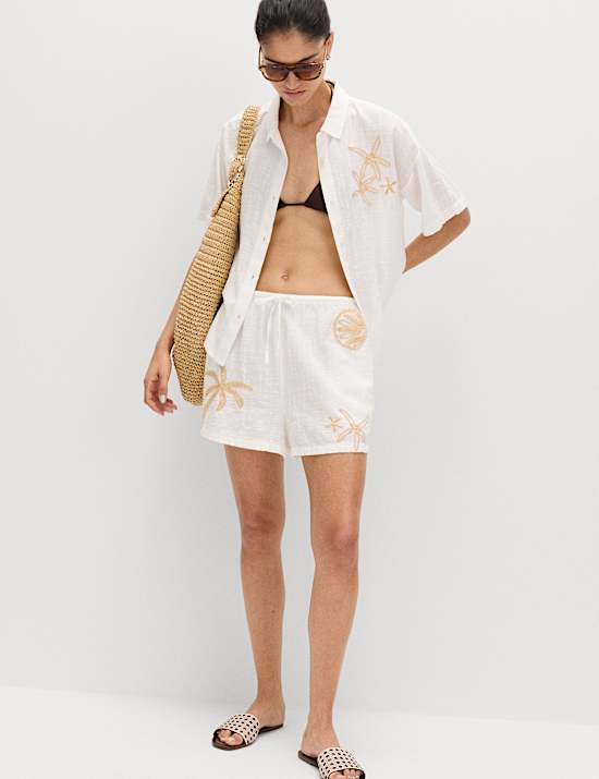 Cotton Rich Embroidered Beach Shorts