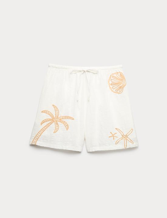 Cotton Rich Embroidered Beach Shorts
