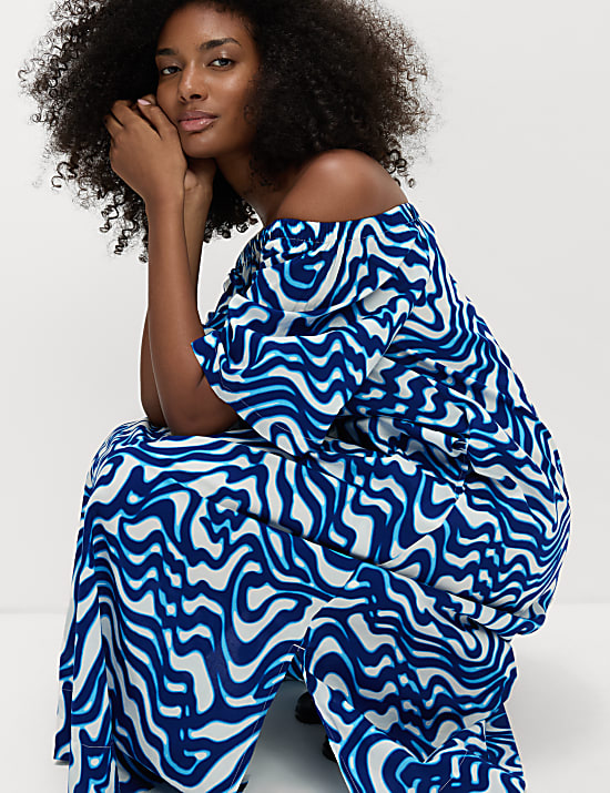 Pure Cotton Printed Bardot Beach Dress