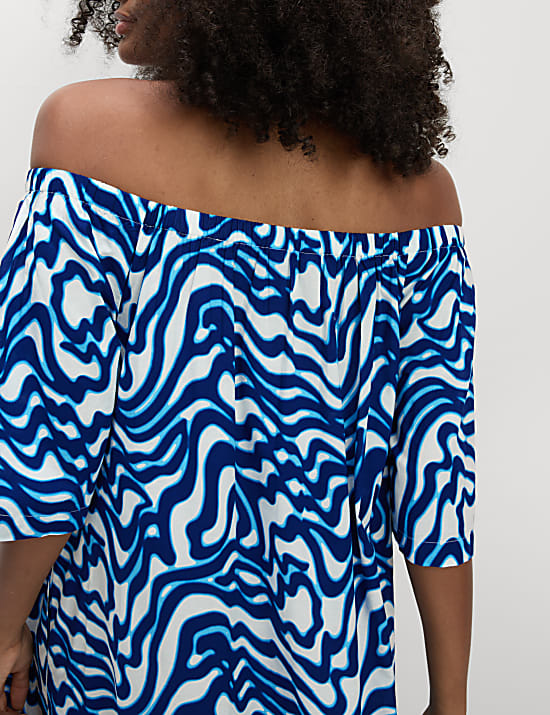 Pure Cotton Printed Bardot Beach Dress