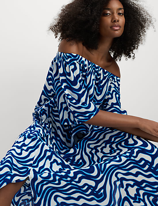 Pure Cotton Printed Bardot Beach Dress