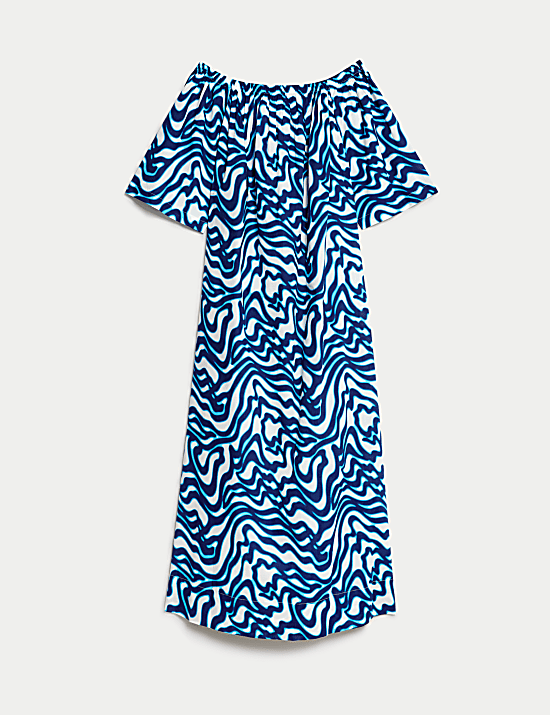 Pure Cotton Printed Bardot Beach Dress