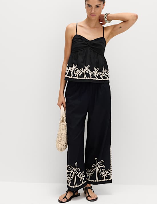 Pure Cotton Embroidered Cami Beach Top