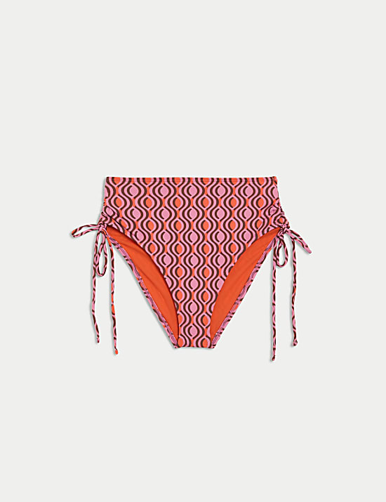 Printed Drawstring High Waisted Bikini Bottoms