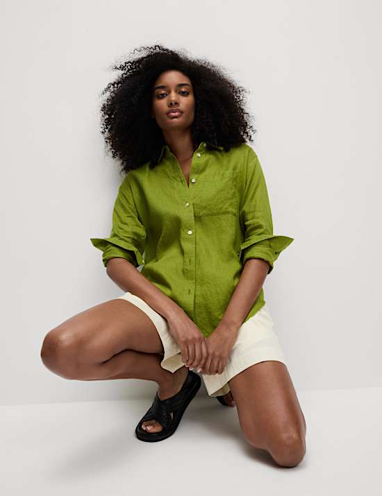 Pure Linen Oversized Girlfriend Style Shirt