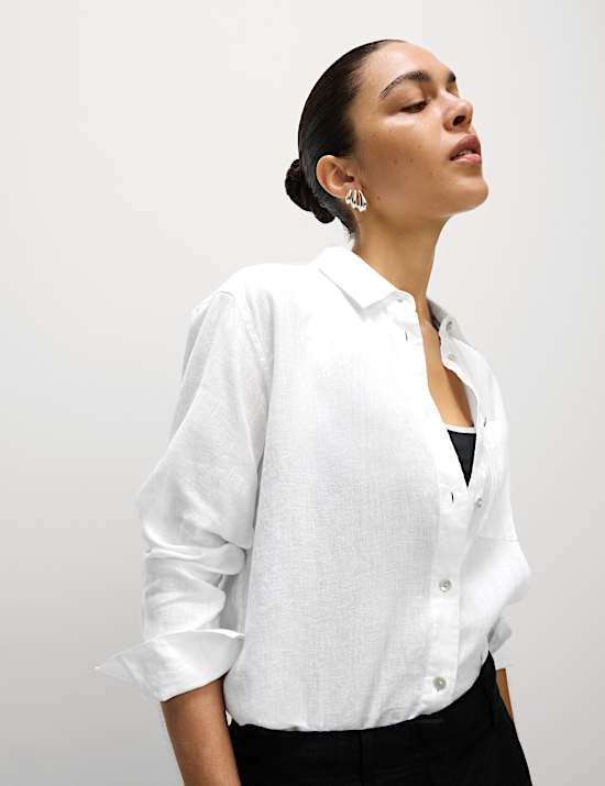 Pure Linen Oversized Girlfriend Style Shirt