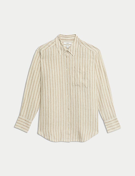 Pure Linen Collared Oversized Girlfriend Style Shirt