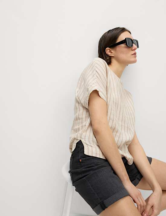 Pure Linen Striped Relaxed T-Shirt