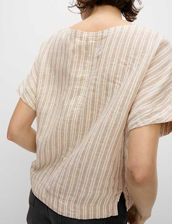 Pure Linen Striped Relaxed T-Shirt