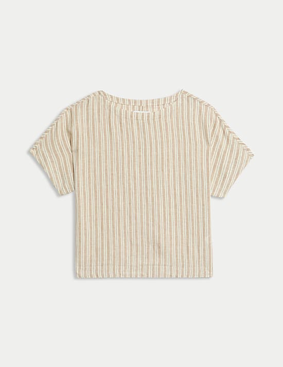 Pure Linen Striped Relaxed T-Shirt