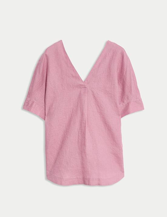 Pure Linen V-Neck Relaxed Popover Blouse