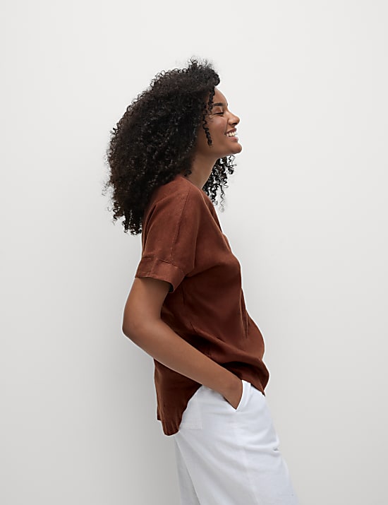 Pure Linen V-Neck Relaxed Popover Blouse