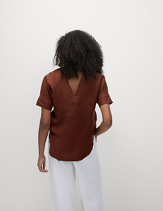 Pure Linen V-Neck Relaxed Popover Blouse