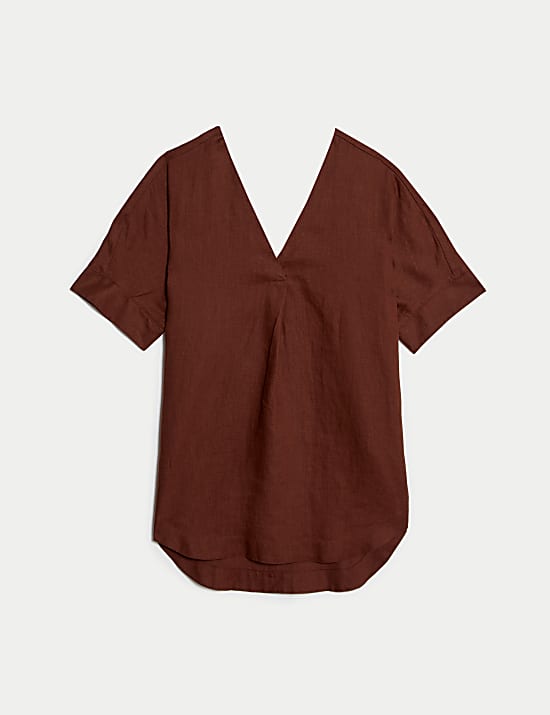 Pure Linen V-Neck Relaxed Popover Blouse
