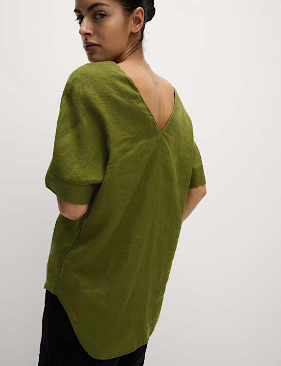 Pure Linen V-Neck Relaxed Popover Blouse