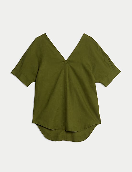 Pure Linen V-Neck Relaxed Popover Blouse