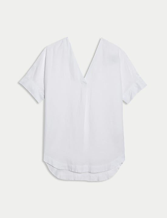 Pure Linen V-Neck Relaxed Popover Blouse