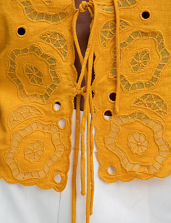 Linen Rich Cutwork Detail Top