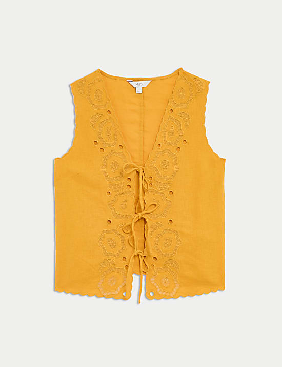 Linen Rich Cutwork Detail Top