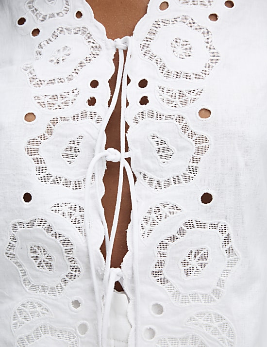 Linen Rich Cutwork Detail Top