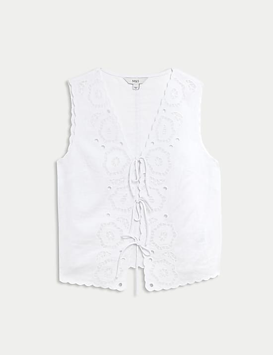 Linen Rich Cutwork Detail Top