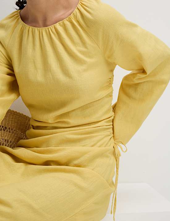 Linen Rich Side Detail Midi Shift Dress