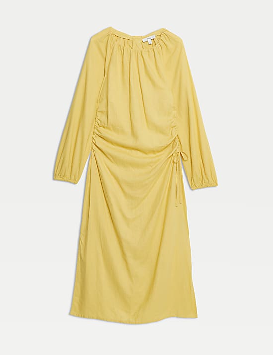 Linen Rich Side Detail Midi Shift Dress