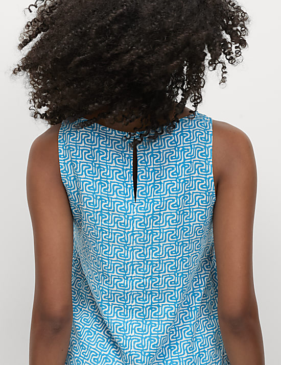 Linen Blend Geometric Vest Top