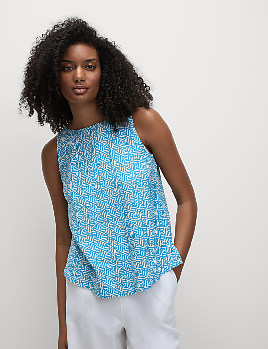 Linen Blend Geometric Vest Top