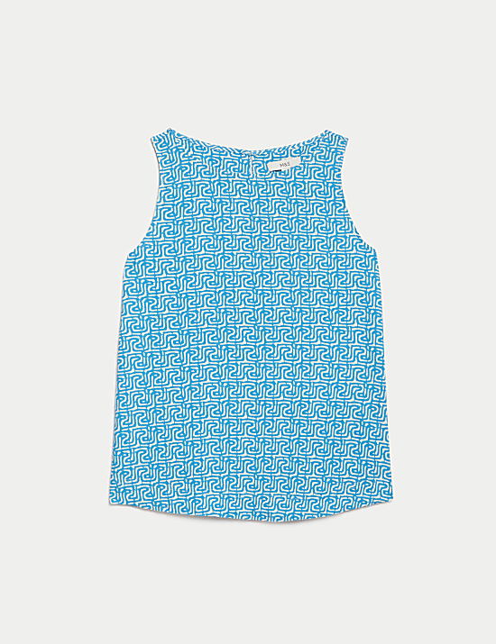 Linen Blend Geometric Vest Top