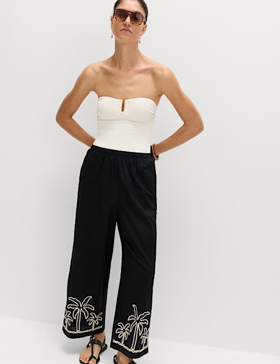 Pantalon de plage 100 % coton brod&eacute;