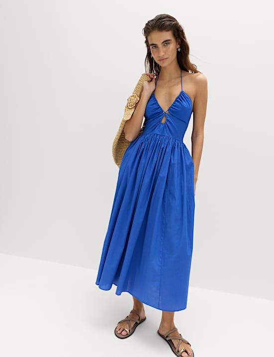 Pure Cotton Cutout Midaxi Beach Dress