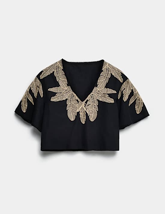 Cotton Rich Palm Embroidered Beach Top