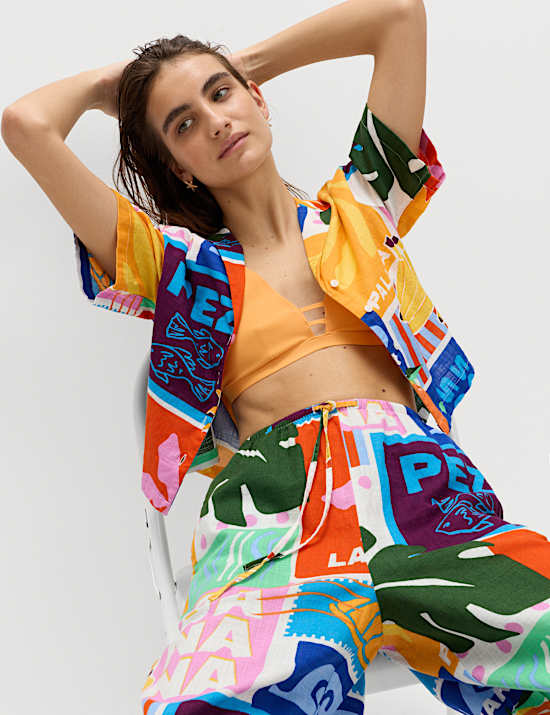 Pure Cotton Printed Short Sleeve Beach Shirt