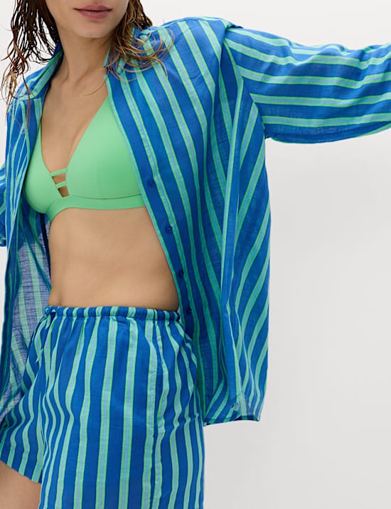 Pure Cotton Striped Long Sleeve Beach Shirt