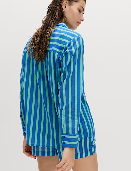 Pure Cotton Striped Long Sleeve Beach Shirt