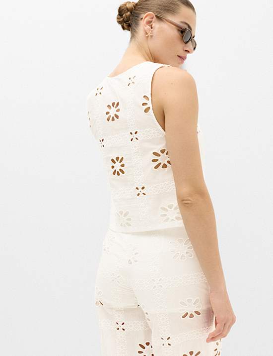 Pure Cotton Cutwork Sleeveless Beach Top
