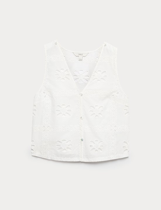 Pure Cotton Cutwork Sleeveless Beach Top