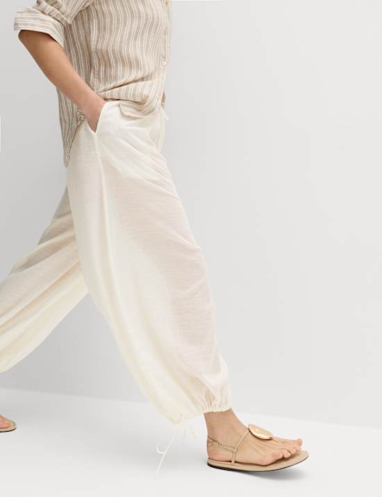 Pantalon de plage 100 % coton &agrave; ourlet bouffant